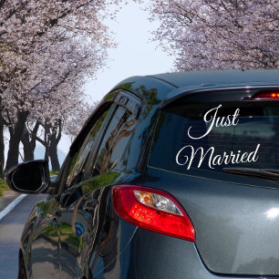 たった今結婚しました車の結婚ハネムーン ウィンドウサイン