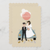 たった今結婚しました車の結婚式招待状カード 招待状 (正面/裏面)