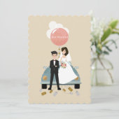 たった今結婚しました車の結婚式招待状カード 招待状 (スタンド正面)