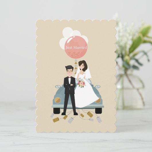 たった今結婚しました車の結婚式招待状カード 招待状 (スタンド正面)