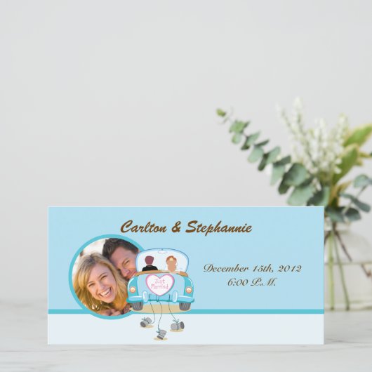 たった今結婚しました車結婚の写真の発表 案内状 (スタンド正面)