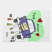 たった今結婚しました車 キッチンタオル (横)