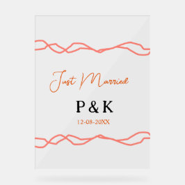 たった今結婚しました追加カップル名の日付赤vintagborder アクリルサイン