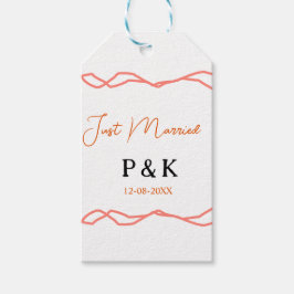 たった今結婚しました追加カップル名の日付赤vintagborder ギフトタグ
