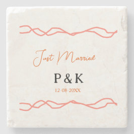 たった今結婚しました追加カップル名の日付赤vintagborder ストーンコースター