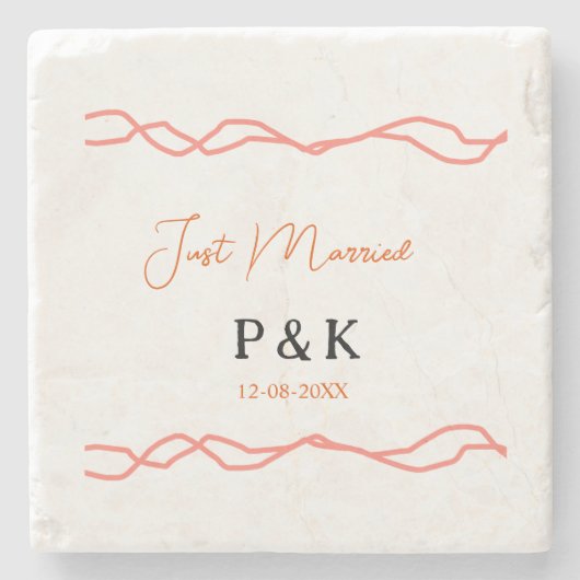 たった今結婚しました追加カップル名の日付赤vintagborder ストーンコースター (正面)