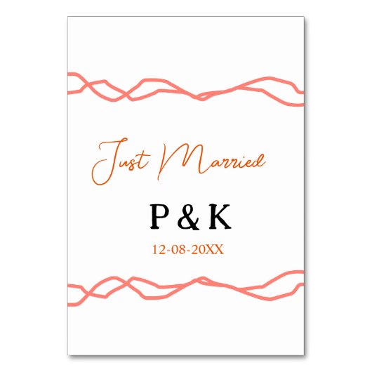 たった今結婚しました追加カップル名の日付赤vintagborder テーブルナンバー (正面)