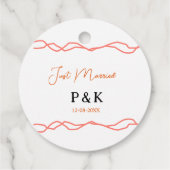 たった今結婚しました追加カップル名の日付赤vintagborder フェイバータグ (裏面)