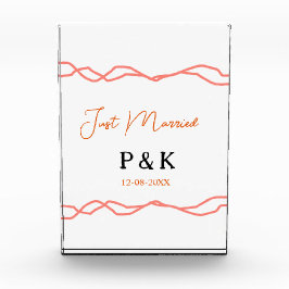 たった今結婚しました追加カップル名の日付赤vintagborder フォトブロック