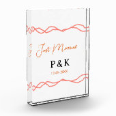 たった今結婚しました追加カップル名の日付赤vintagborder フォトブロック (左)