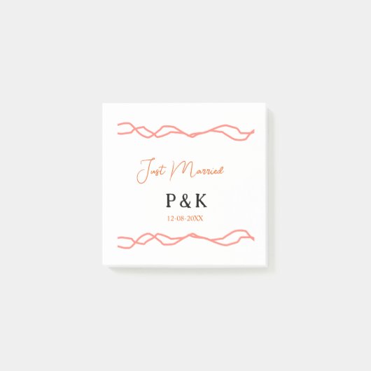 たった今結婚しました追加カップル名の日付赤vintagborder ポストイット (正面)