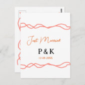 たった今結婚しました追加カップル名の日付赤vintagborder ポストカード (正面/裏面)