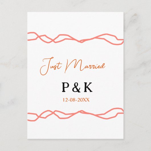 たった今結婚しました追加カップル名の日付赤vintagborder ポストカード (正面)