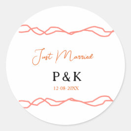 たった今結婚しました追加カップル名の日付赤vintagborder ラウンドシール