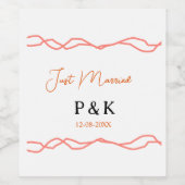 たった今結婚しました追加カップル名の日付赤vintagborder ワインラベル (シングルラベル)