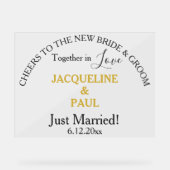 たった今結婚しました金ゴールドの色名澄ん アクリルサイン (正面)