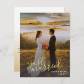 たった今結婚しました金ゴールドスクリプトオーバーレイ結婚フォト 案内状 (正面/裏面)