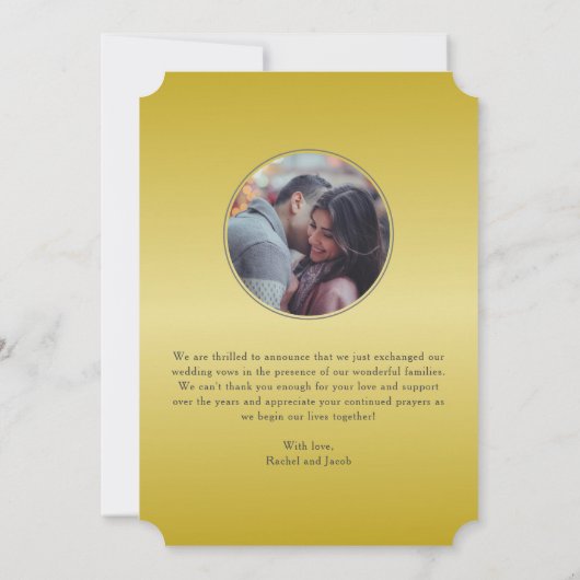 たった今結婚しました金ゴールドスクリプトオーバーレイ結婚フォト 案内状 (裏面)