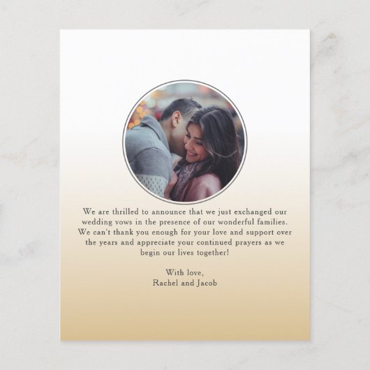 たった今結婚しました金ゴールド型結婚写真の発表 (裏面)