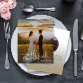 たった今結婚しました金ゴールド型結婚写真の発表