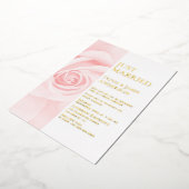 たった今結婚しました金ゴールド文字ピンクローズウェディング 箔招待状 (回転した状態)