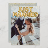 たった今結婚しました金ゴールド結婚バルーンの写真 案内状 (正面/裏面)