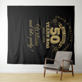 たった今結婚しました金ゴールド50周年記念写真の背景 タペストリー (インサイチュ(横))