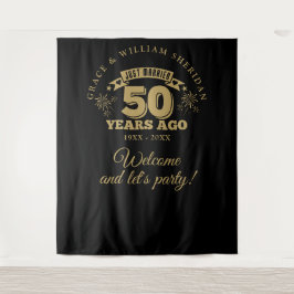 たった今結婚しました金ゴールド50周年記念写真の背景 タペストリー