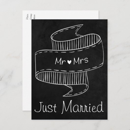 たった今結婚しました黒白結婚板 案内ポストカード (正面/裏面)
