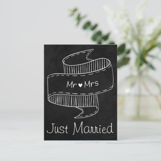 たった今結婚しました黒白結婚板 案内ポストカード (スタンド正面)