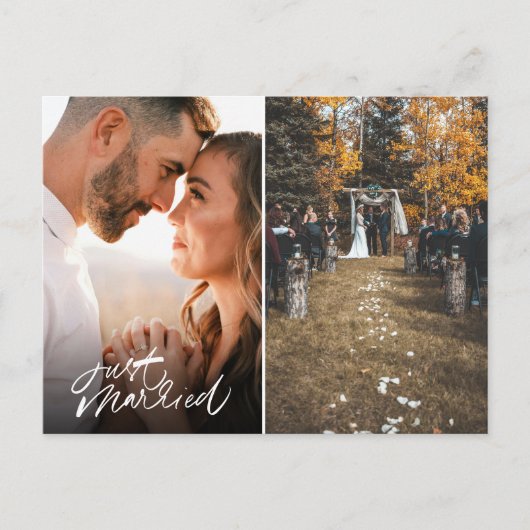 たった今結婚しました2枚の写真結婚が届いた ポストカード (正面)