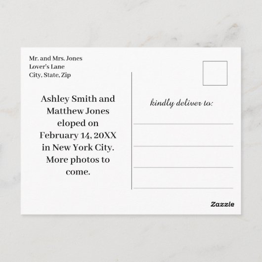 たった今結婚しました3写真の取り消し告知 ポストカード (裏面)