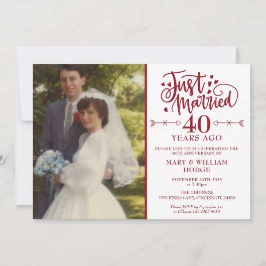 たった今結婚しました40周年記念結婚写真 招待状 (正面)