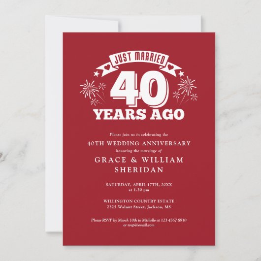 たった今結婚しました40結婚周年記念 招待状 (正面)