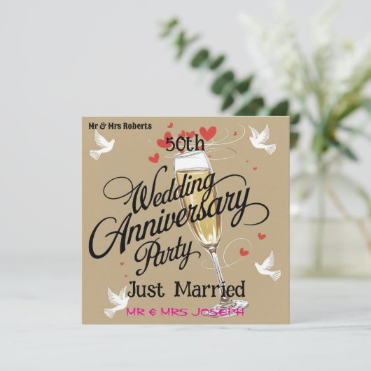 たった今結婚しました50周年結婚お祝い 招待状 (スタンド正面)