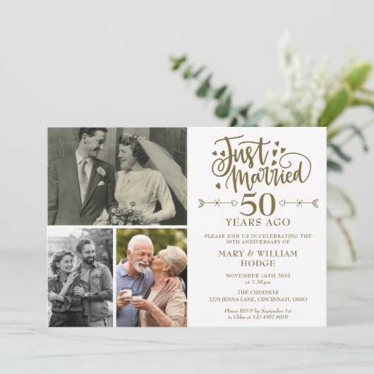 たった今結婚しました50周年結婚3写真 招待状 (スタンド正面)