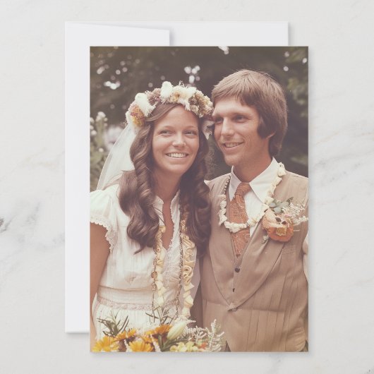 たった今結婚しました50周年記念写真黒と金ゴールド 招待状 (裏面)