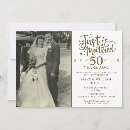 たった今結婚しました50周年記念結婚写真 招待状 (正面)