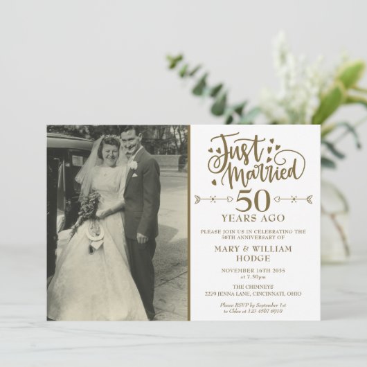 たった今結婚しました50周年記念結婚写真 招待状 (スタンド正面)