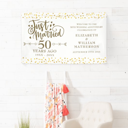 たった今結婚しました50結婚周年記念ウェルカムサイン 横断幕 (インサイチュ)