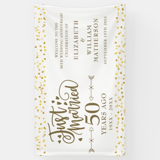 たった今結婚しました50結婚周年記念ウェルカムサイン 横断幕 (縦)