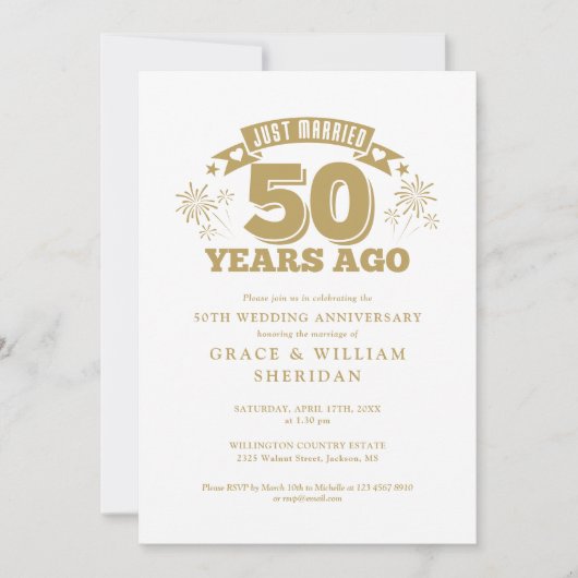 たった今結婚しました50結婚周年記念 招待状 (正面)