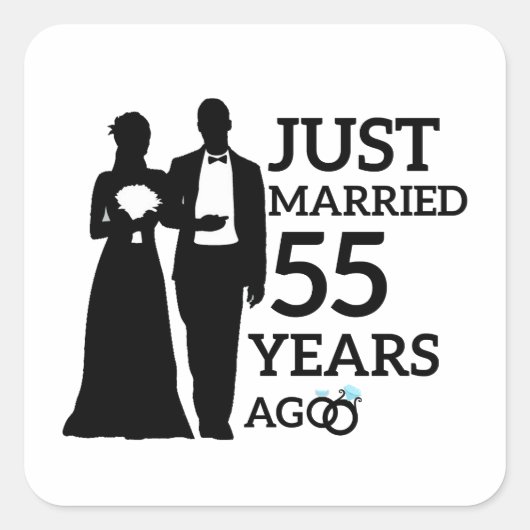 たった今結婚しました55年前55周年記念カップル スクエアシール (正面)