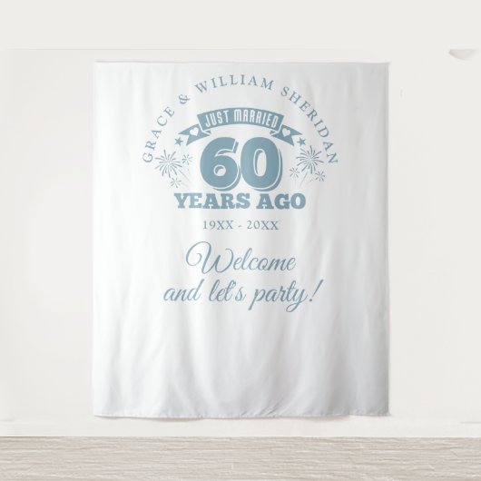 たった今結婚しました60周年記念写真背景 タペストリー (正面)