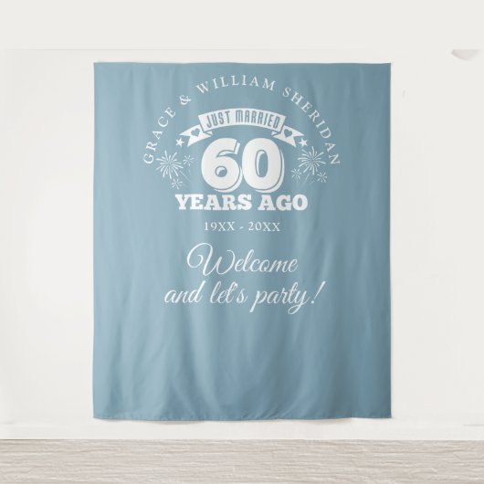 たった今結婚しました60周年記念写真背景 タペストリー (正面)