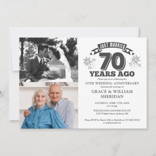 たった今結婚しました70結婚周年記念写真2 招待状 (正面)