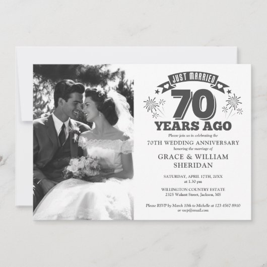 たった今結婚しました70結婚周年記念写真 招待状 (正面)