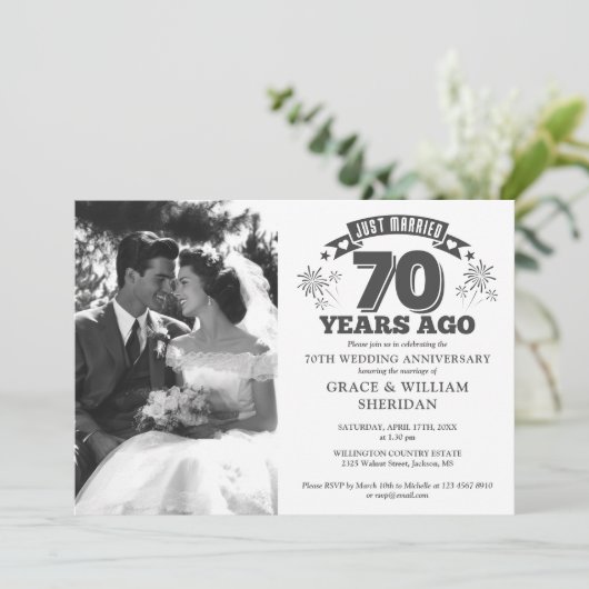 たった今結婚しました70結婚周年記念写真 招待状 (スタンド正面)