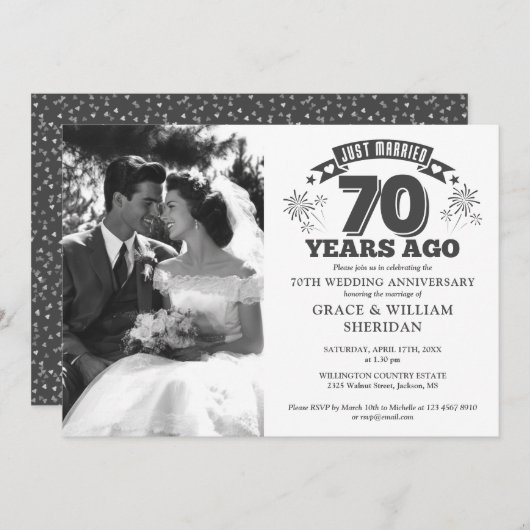 たった今結婚しました70結婚周年記念写真 招待状 (正面/裏面)