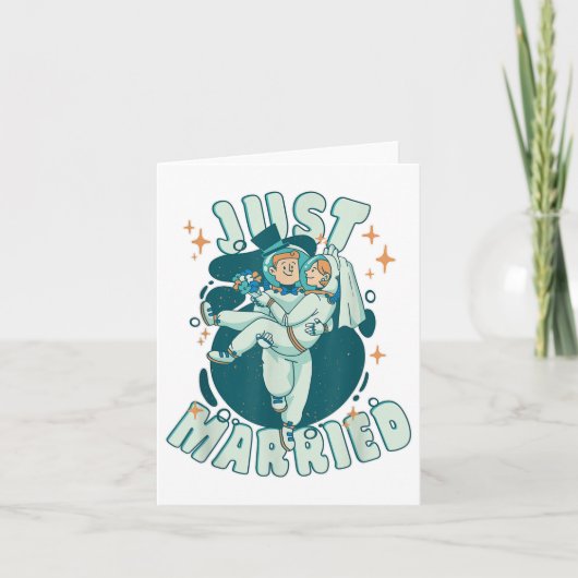 たった今結婚しました- おもしろい新郎と新婦_1 カード (正面)